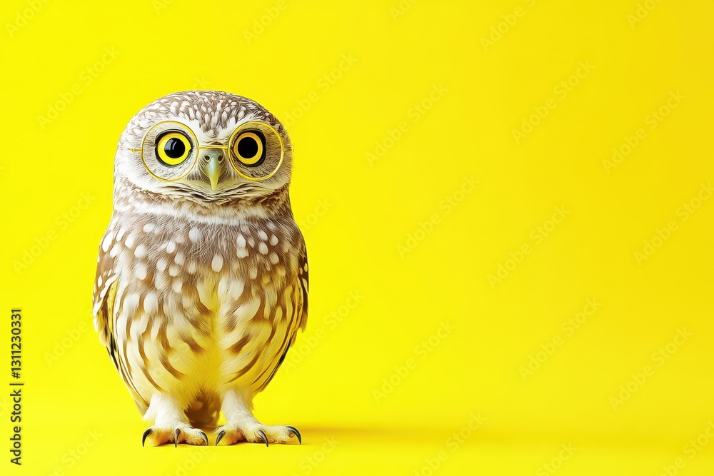 Obraz premium Wise Owl With Vibrant Eyes On Yellow Background