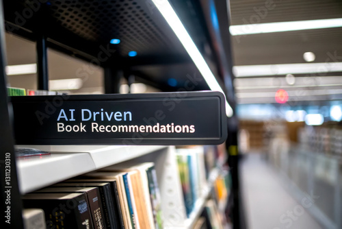 A modern library shelf labeled 