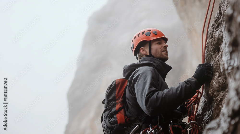 Obraz premium Mountain Rescue Team Rappelling to Save a Stranded Hiker