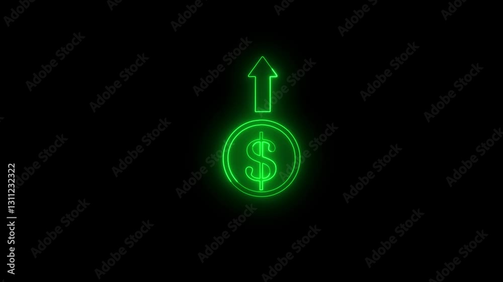 dollar sign with arrow up rounded black filled vector icon, cost raising price icon, dolar icon up hand drawn icon