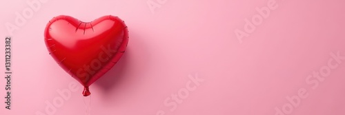 One red heart-shaped balloon on a solid pink background , illustration, balloon, romance