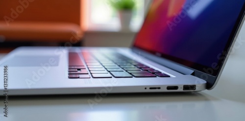 Wallpaper Mural Sleek silver laptop, close-up details of keyboard, screen, ports, device, keyboard Torontodigital.ca