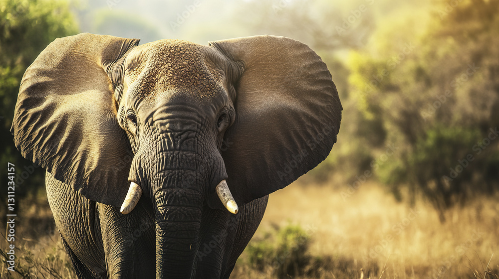 Fototapeta premium Majestic elephant with wide ears and strong gaze in wild
