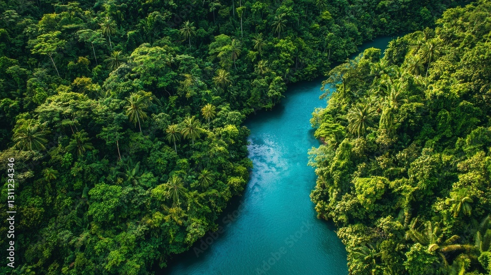Lush River Winding Through Forest Canopy