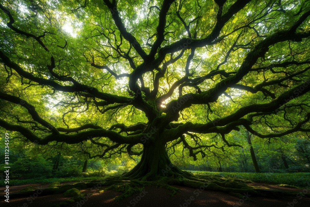 Majestic Tree Canopy, Sunlight, Forest Majestic Tree Canopy, Sunlight, Forest