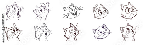 Set of verious cat face with emotion Happiness face, sadness face, anger face,  surprise face, fear face, disgust face, contempt face, confusion face, neutral face,  embarrassment face.