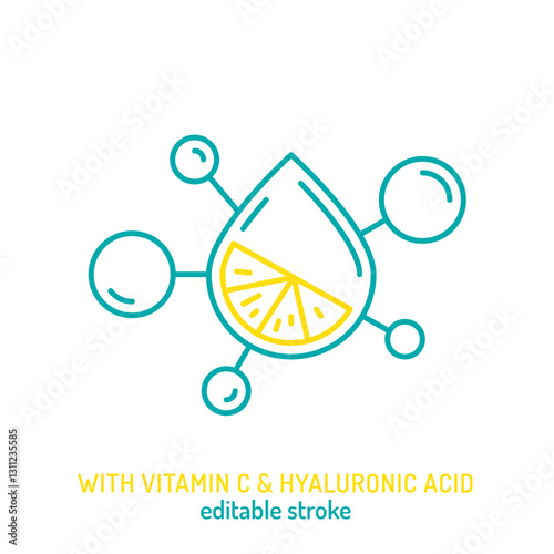 With vitamin C and hyaluronic acid line icon. Editable stroke.