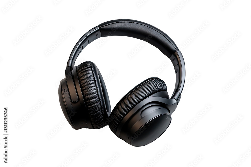 Black Over Ear Headphones on Gray Textured Background Black Over Ear Headphones on Gray Textured Background