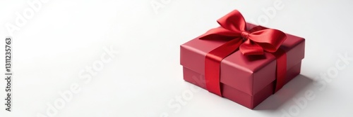 Luxury chocolate gift box with red ribbon bow, white background , dessert, celebration