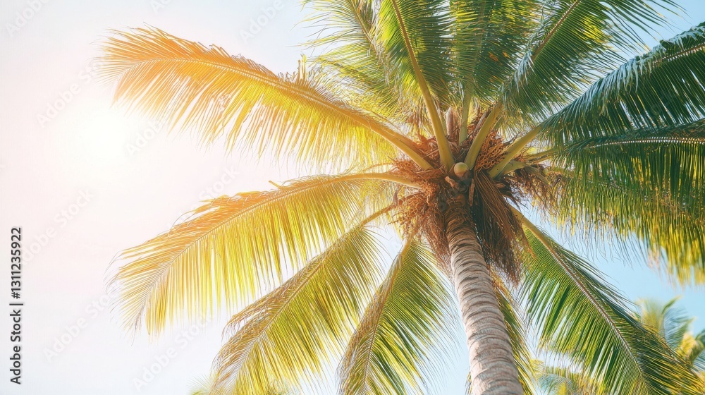 Fototapeta premium Sunny Tropical Palm Tree, Summer Vacation Paradise