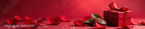 Red rose petals, chocolate candies, gift box, cupid arrow, celebration, chocolate