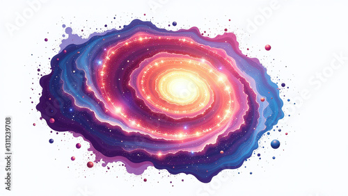 beautiful colorful spiral galaxy swirled isolation stark white
