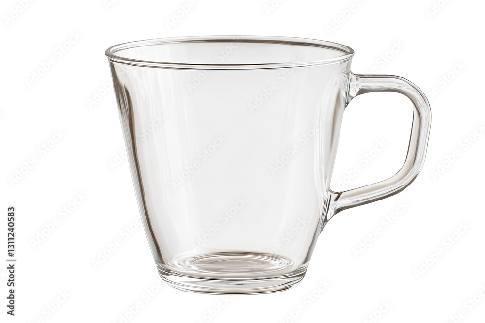 Empty Clear Glass Mug with Handle on White Background Empty Clear Glass Mug with Handle on White Background