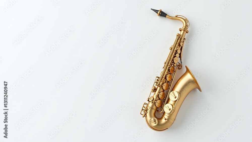 Naklejka premium golden saxophone sits alone clean white