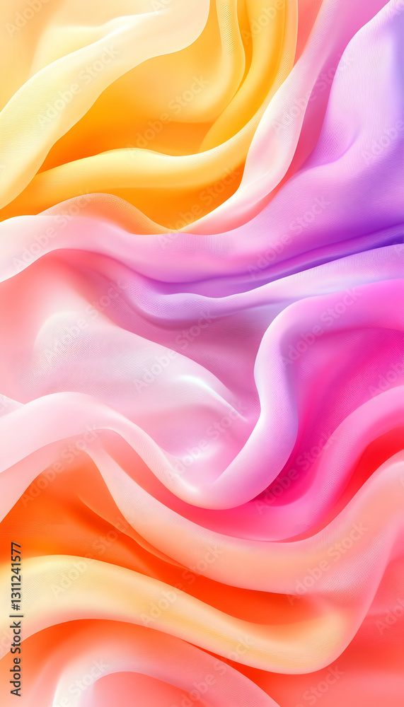 Fototapeta premium Flowing colorful fabric creating abstract patterns in a smooth, gradient background