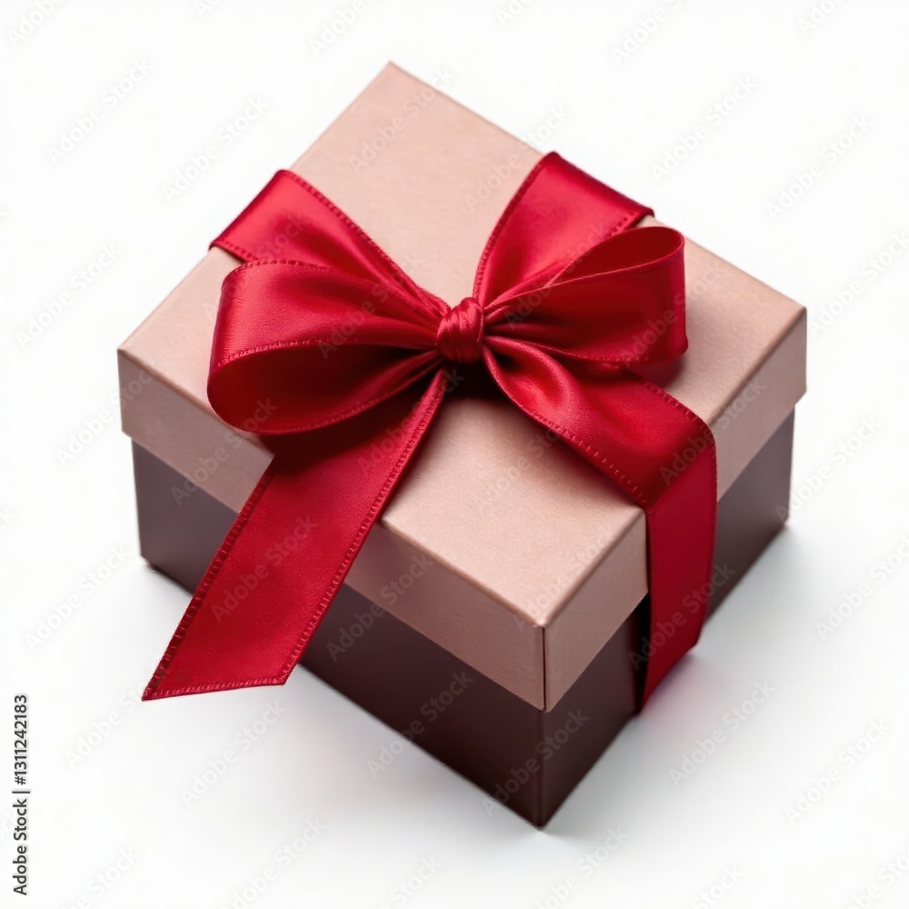 Fototapeta premium Elegant chocolate box with satin ribbon, isolated on white , gift, celebration, anniversary