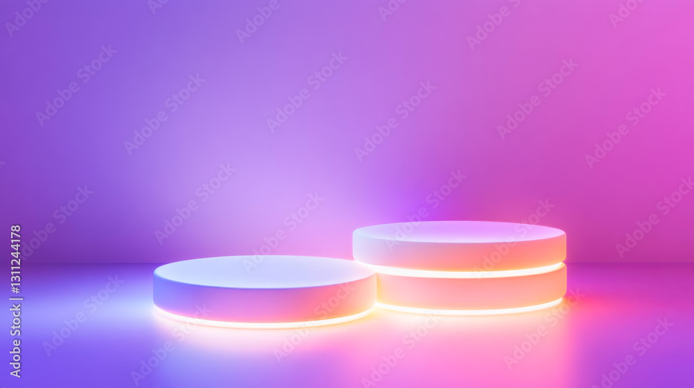 Abstract glowing platforms in purple and pink neon lighting Abstract glowing platforms in purple and pink neon lighting