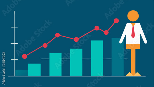 Trends Forecasting Graph A line graph with upward trends and downward dips with an AI figure silhouette overlaying the graph pointing to upcoming projections indicating predictions