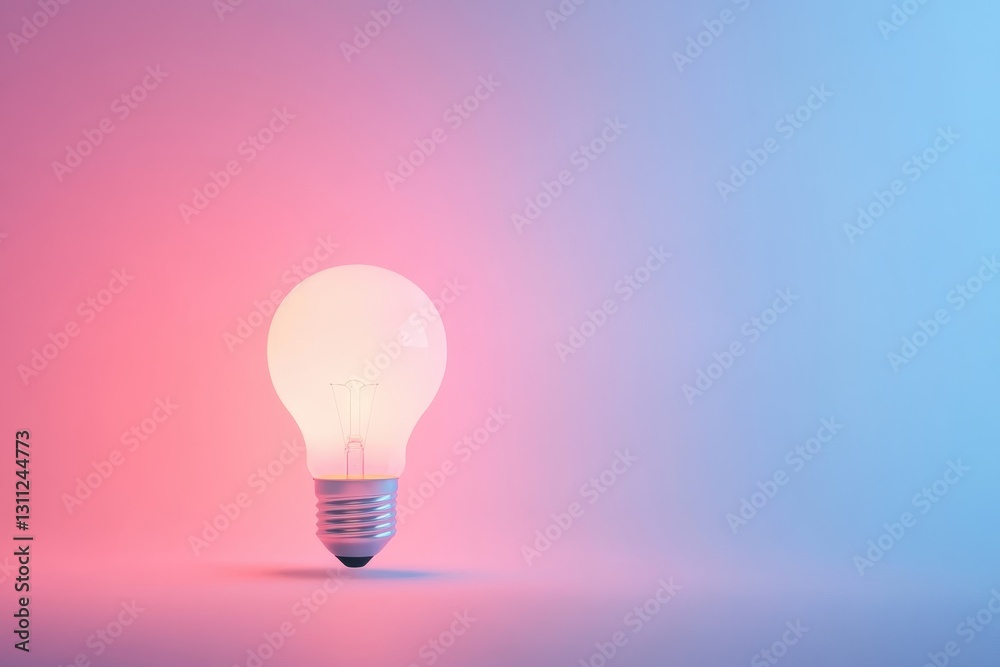 Glowing light bulb floating on gradient pink and blue background symbolizing innovation Glowing light bulb floating on gradient pink and blue background symbolizing innovation