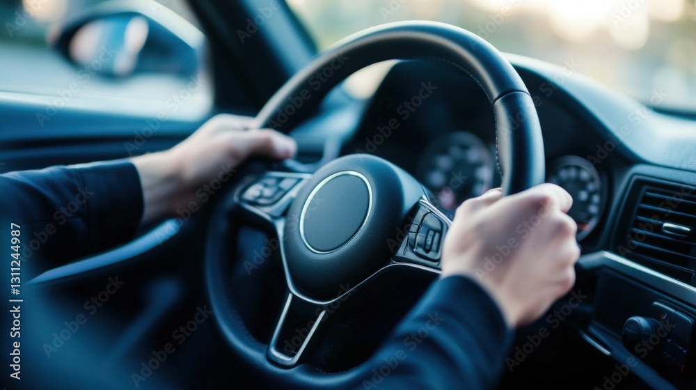 Naklejka premium Driver's Hands on Steering Wheel