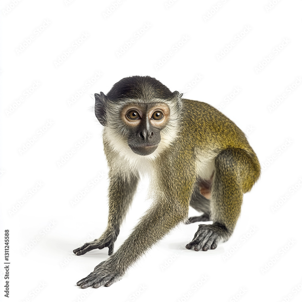 Obraz premium Monkey isolated on white background, looking curious
