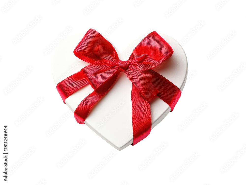 Isolated White Heart Gift Box with Red Ribbon Isolated White Heart Gift Box with Red Ribbon