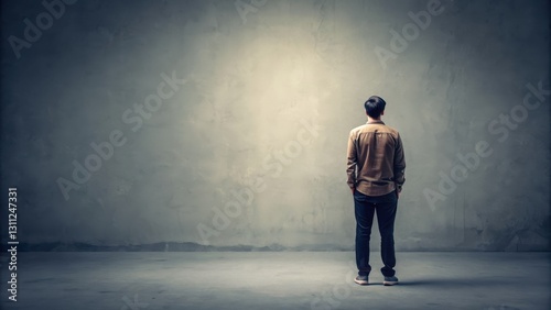 A person standing alone and looking bashful , shy, timid, introverted, embarrassed, reserved, awkward photo