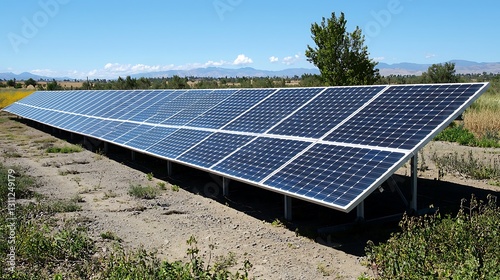 A field solar panels stretching towards the horizon harnessing the power the sun