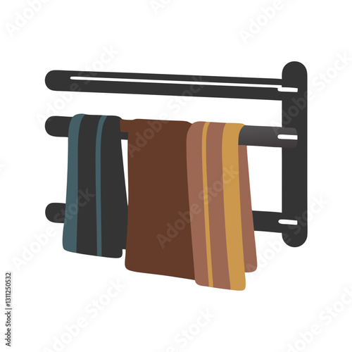 Wall-mounted towel rack with hanging towels