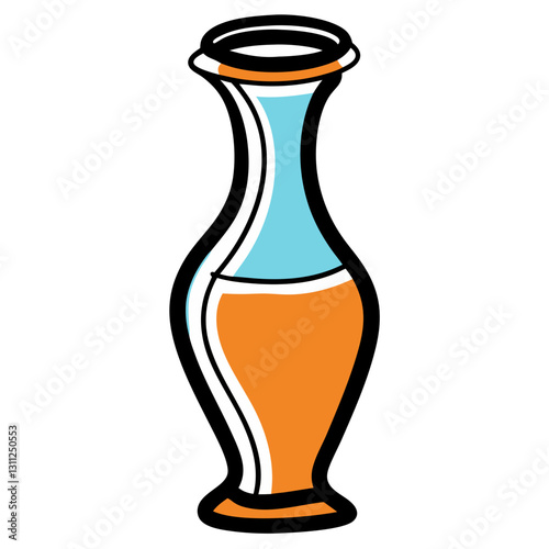 Cartoon decorative vase with blue and orange design