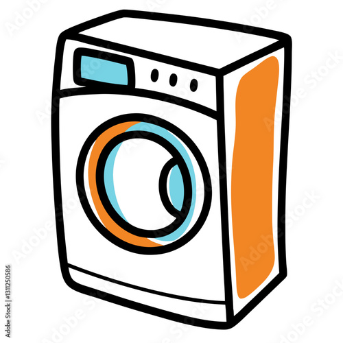 Cartoon washing machine in blue and orange