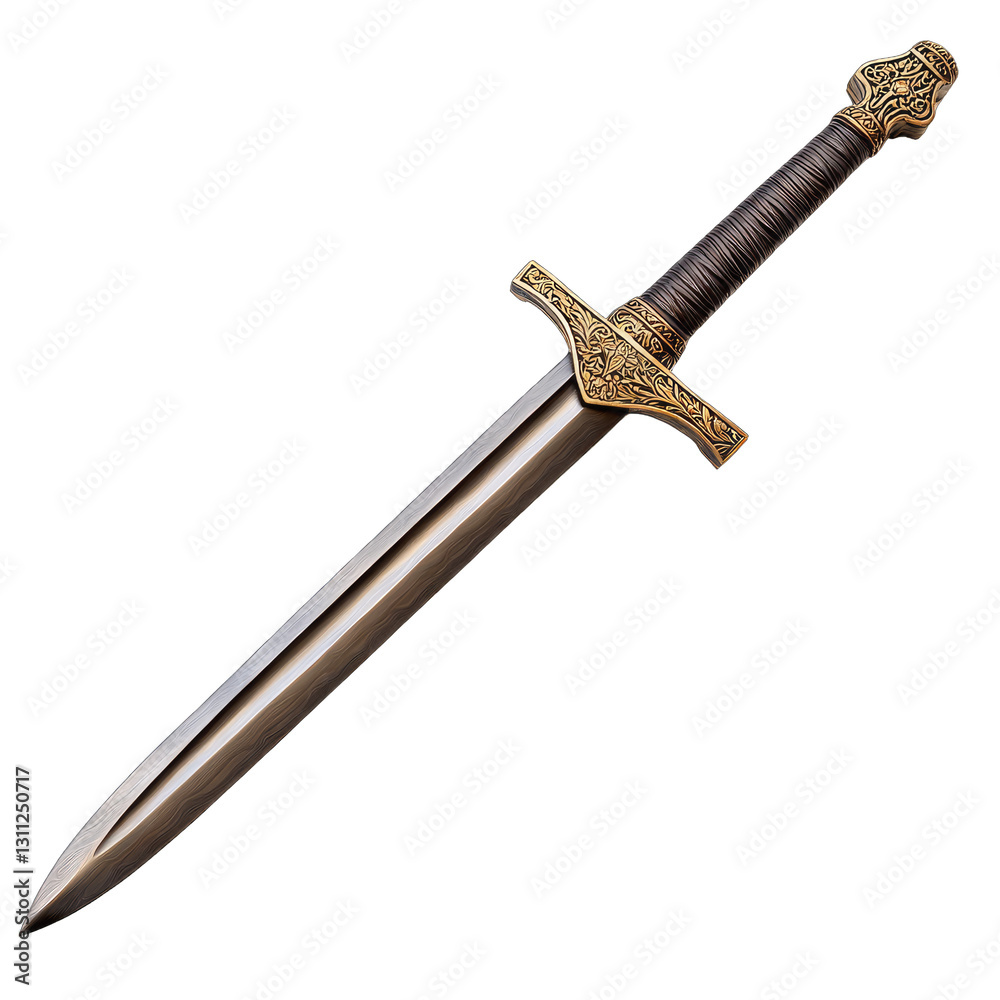 Ornate dagger with a detailed hilt and shiny blade. Ornate dagger with a detailed hilt and shiny blade.
