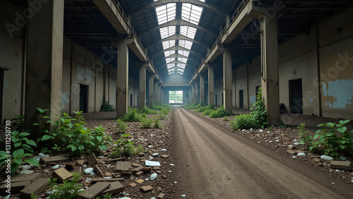 dilapidated industrial site overgrown trash debris remains hazardous environment