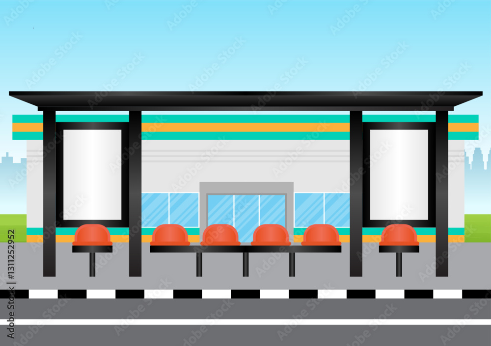 Blank Billboard at Bus Stop or Bus Station. Vector Illustration. Blank Billboard at Bus Stop or Bus Station. Vector Illustration.