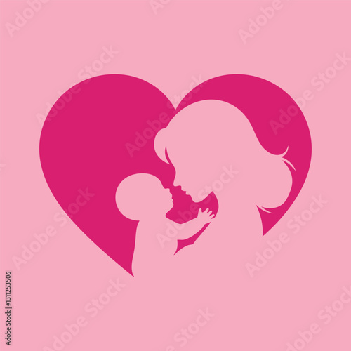 Mother Holding Baby Inside Heart Logo - Tender Family Bond Vector