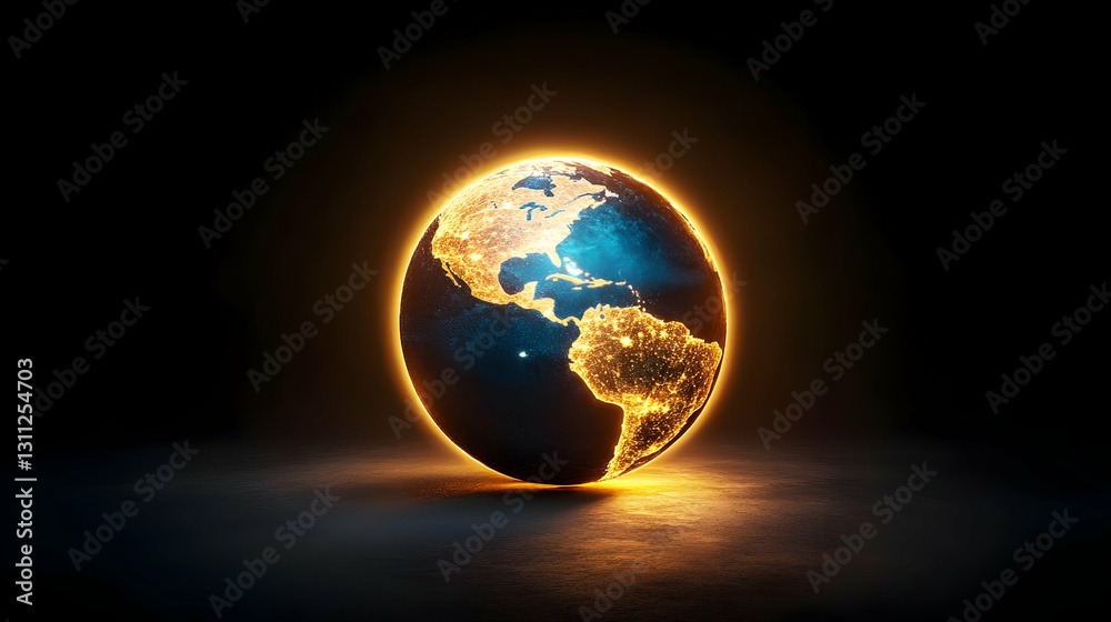 Fototapeta premium Beautiful representation of Earth illuminated by a glowing light, symbolizing nature, harmony, and interconnectedness.
