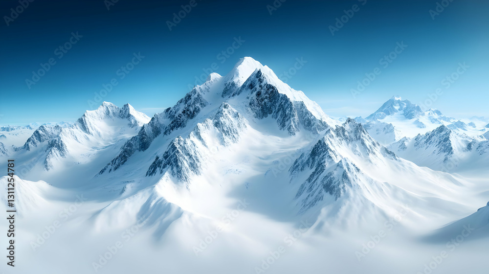 Obraz premium Breathtaking view of snow-covered mountains under a clear blue sky, showcasing the beauty of nature's rugged terrain.