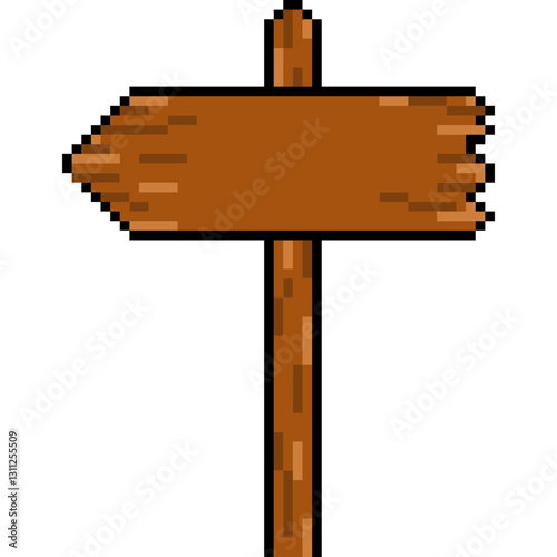old wooden sign. Pixel art wooden sign. Blank Wooden arrow signboard 