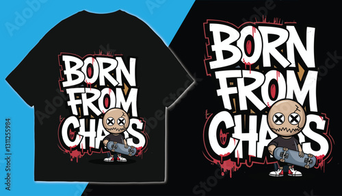 Born from Chaos Hoodie T-Shirt – Edgy Streetwear Urban Style Dark Grunge Aesthetic Rebel Attitude Graphic Tee for Men and Women Unique Artistic Punk Fashion