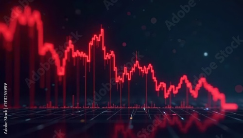 Red downward trending stock chart, crisis concept , price, downfall