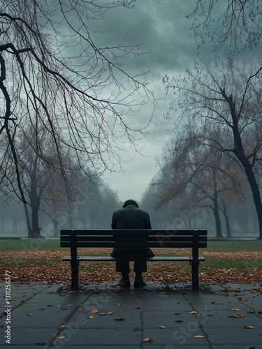 Fog-laden thoughts: alone in the park's autumn solitude