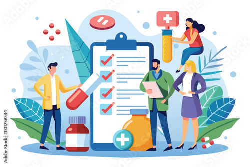 Medical professionals collaborate on drug prescriptions while preparing necessary documentation, people write drug prescriptions from doctors