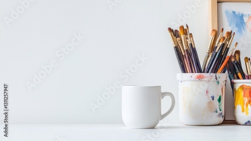 Minimalist Coffee Cup with Art Supplies