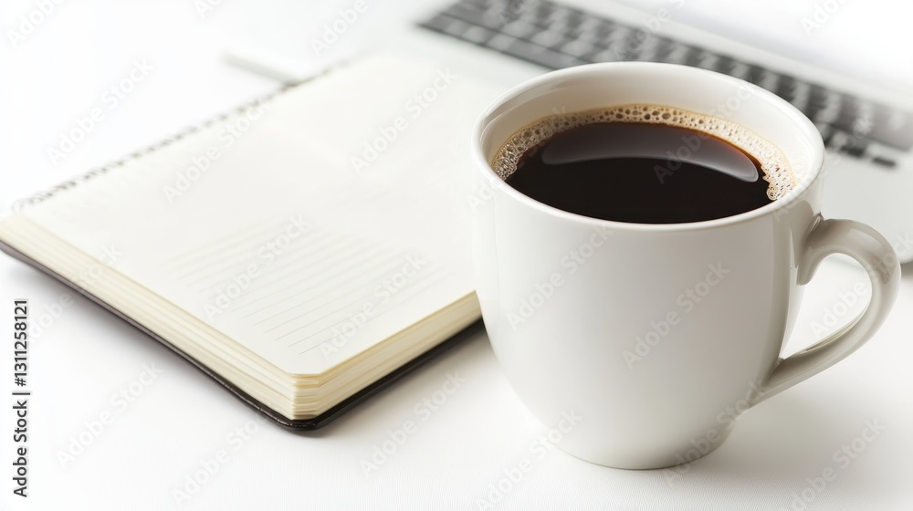 Minimalist Coffee Cup with Laptop and Notebook Minimalist Coffee Cup with Laptop and Notebook