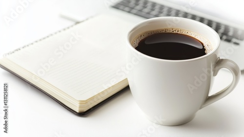 Minimalist Coffee Cup with Laptop and Notebook