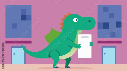 TRex Holding a Map In this quirky scene the TRex stands at a mall directory holding a large paper map upsidedown. It looks perplexed and slightly lost tilting its massive head as