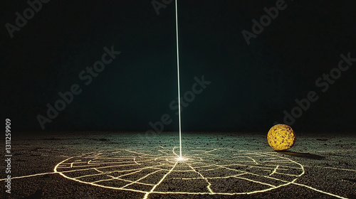 A striking white laser beam cuts through a deep black background, creating a futuristic and high-contrast visual effect.