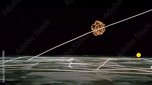 A striking white laser beam cuts through a deep black background, creating a futuristic and high-contrast visual effect.
