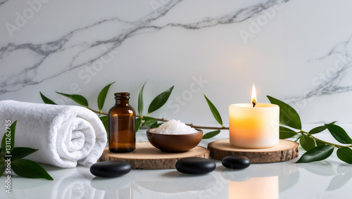 Create serenity with this calming spa and wellness atmosphere.