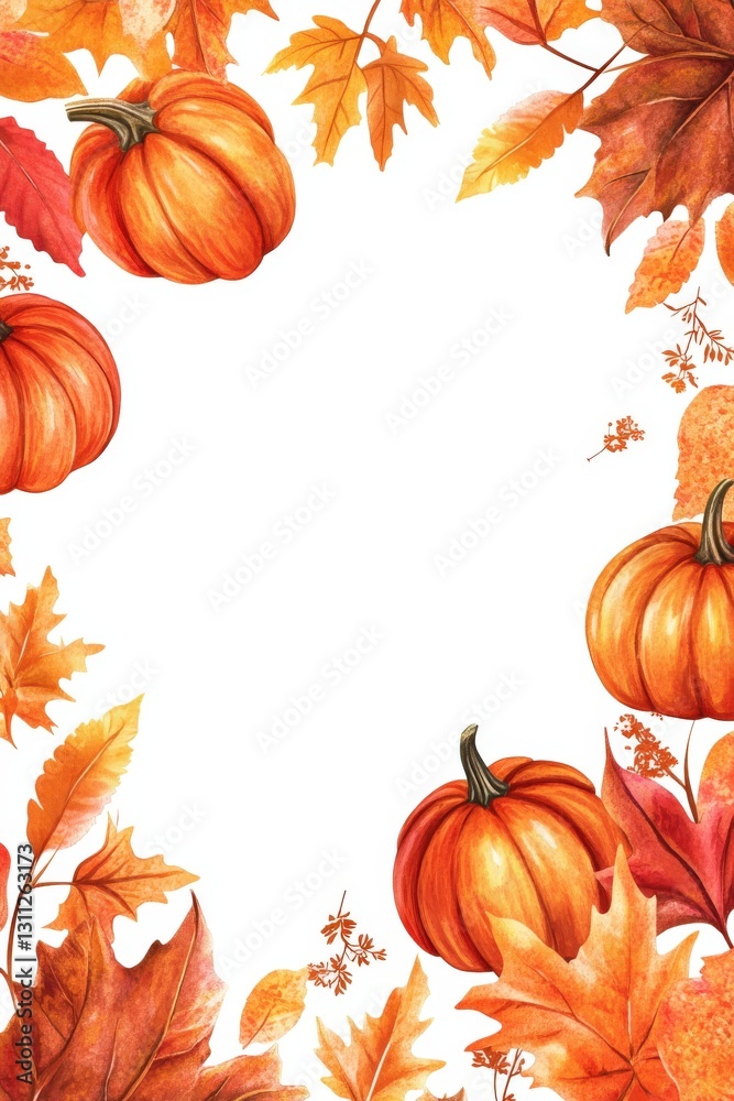 Naklejka premium A decorative border of pumpkins and leaves placed on a white background